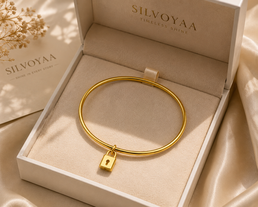 Lock Charm Bangle Bracelet