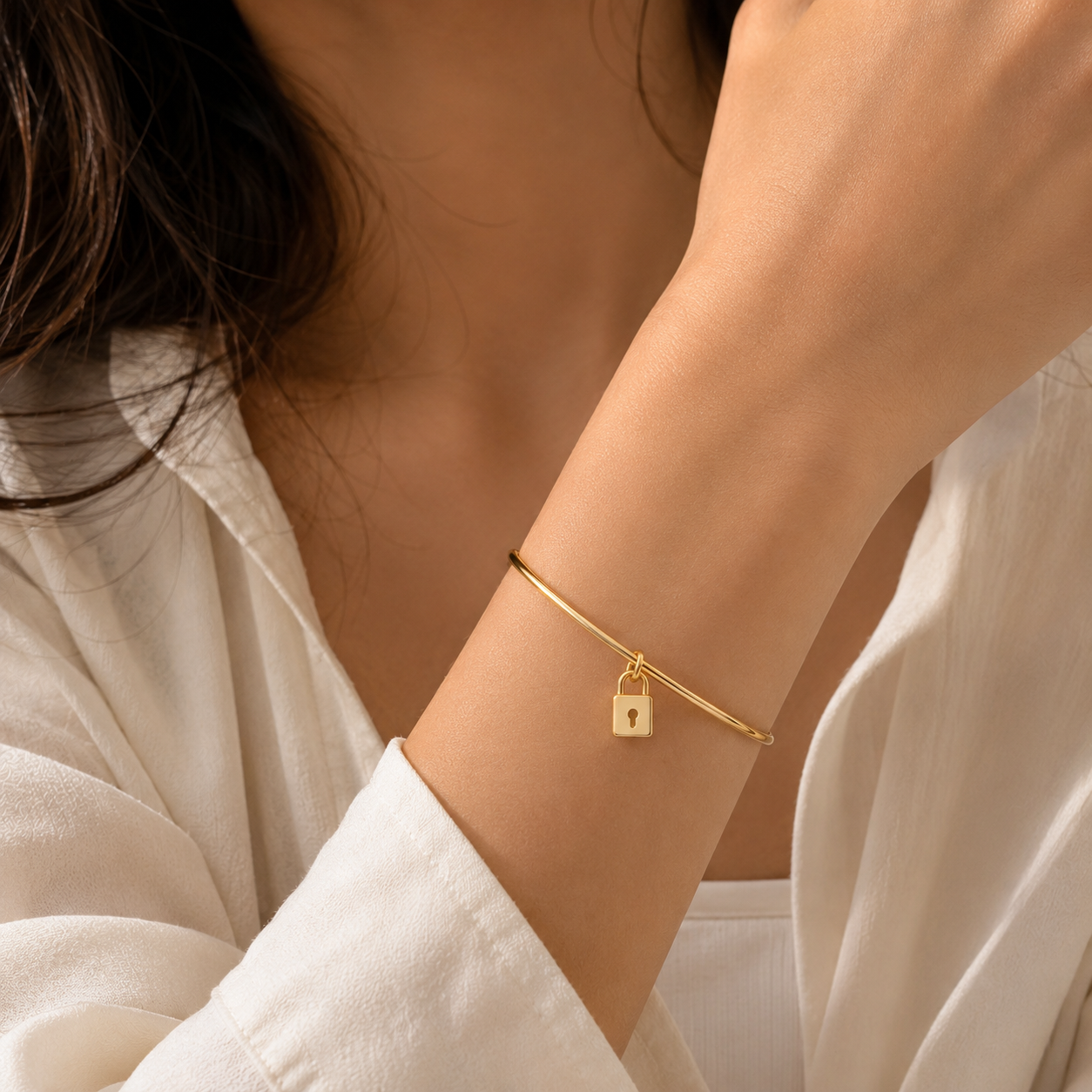 Lock Charm Bangle Bracelet