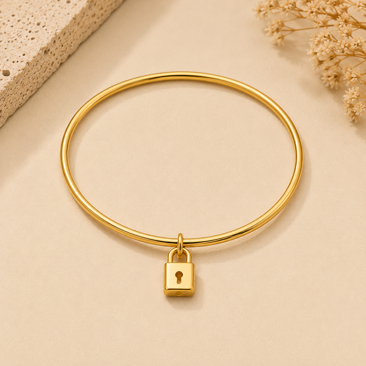 Lock Charm Bangle Bracelet