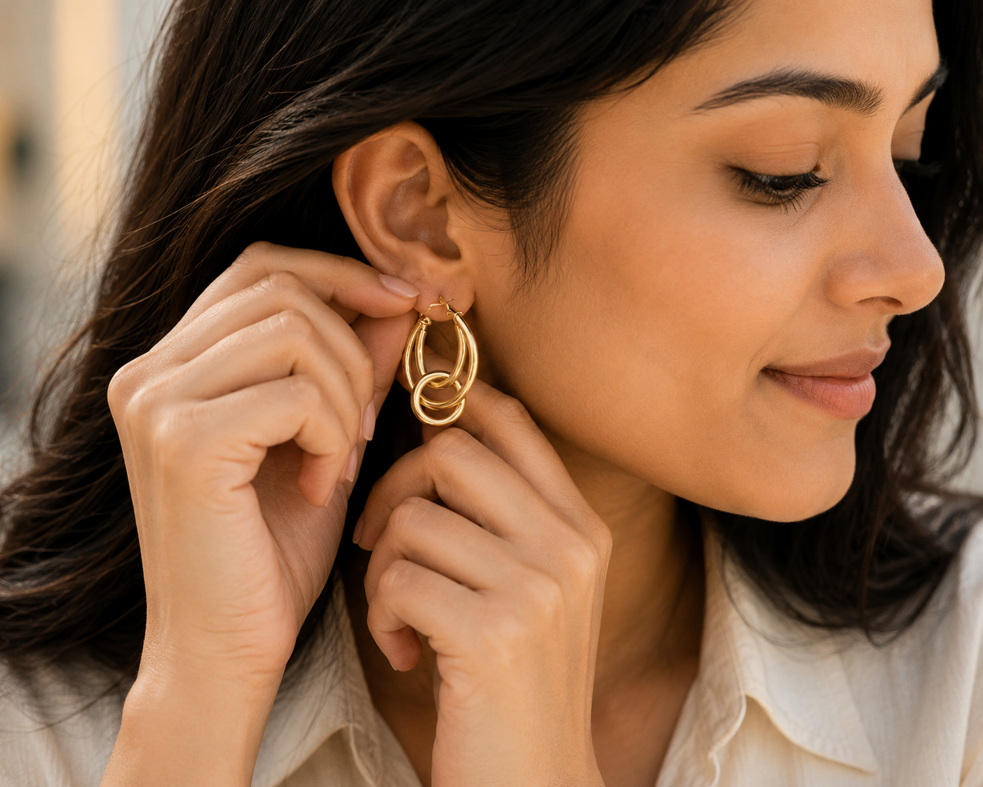 Double Hoop Drop Earrings
