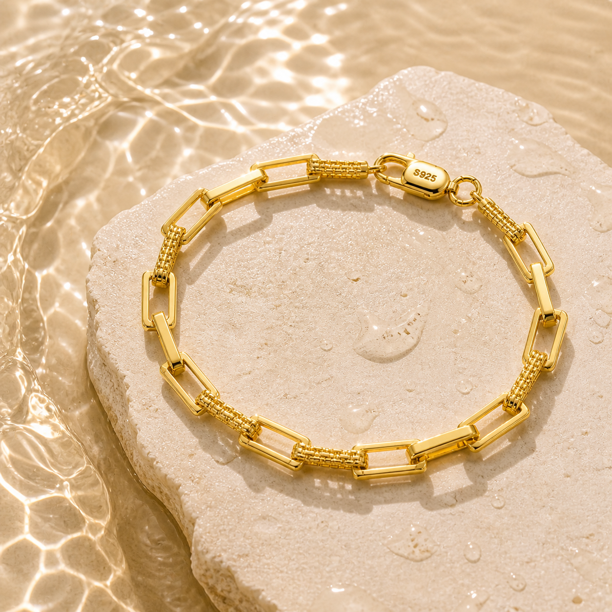 Structured Link Gold-Plated Bracelet