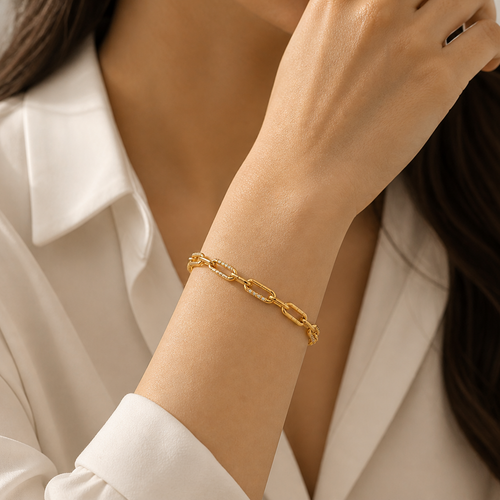 Textured Link Gold-Plated Bracelet